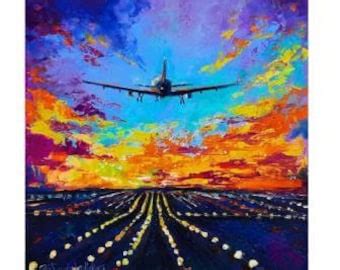 Airplane Sunset Art - Etsy