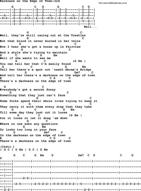 Bruce Springsteen song: Darkness On The Edge Of Town, lyrics and chords