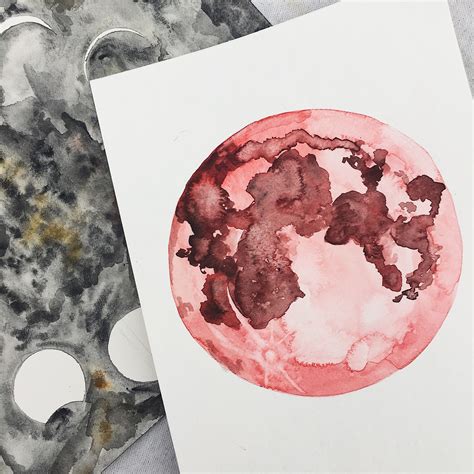 Watercolor illustration / watercolor red moon / lunar eclipse painting ...