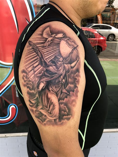 Arc angel Gabriel tattoo. Empire Tattoos Studios—Redlands Ca. Artist IG:Tattoosbyrickyp : r/tattoo