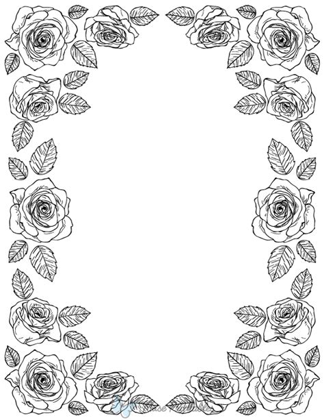 Printable Black And White Rose Page Border