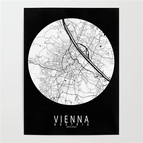 Vienna City Map of Austria - Black Circle Poster by deMAP Studio | Society6