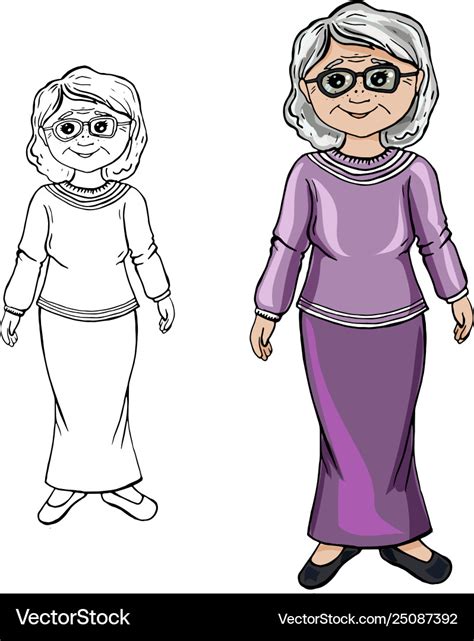 Old woman standing outline drawing image Vector Image