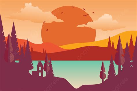 Abstract Sunset Landscape In Simple Retro Style Illustration Background, Retro, Illustration ...