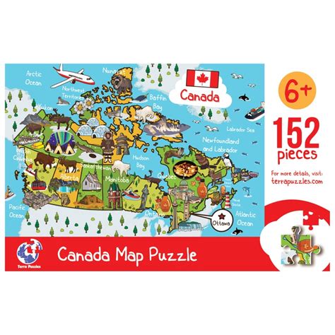 Canada Map Wooden Jigsaw Puzzle for Kids and Adults, 152 Pieces 10x15 Handmade Education Board ...