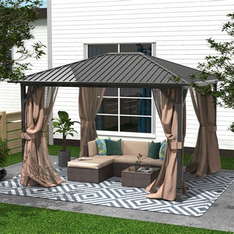 Arlmont & Co. 10' X 12' Hardtop Gazebo Outdoor Metal Canopy Gazebo With ...