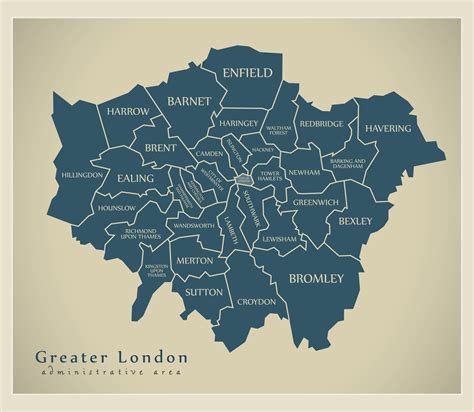 Modern Map - Greater London labelled districts administrative area UK - Central Housing Group