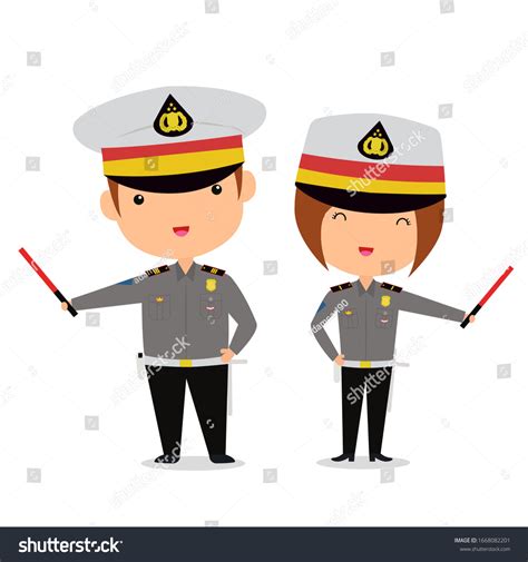 Cute Indonesian Traffic Police Character Cartoon Stock Vector (Royalty ...