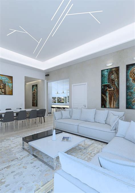 Amazing living room with modern ceiling lighting 3D model