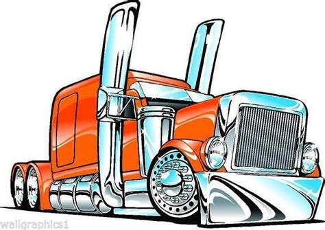 awesome Peterbilt Large Rig Semi Truck Cartoon three Sizes Decal Wall Graphic Man Cave Decor ...