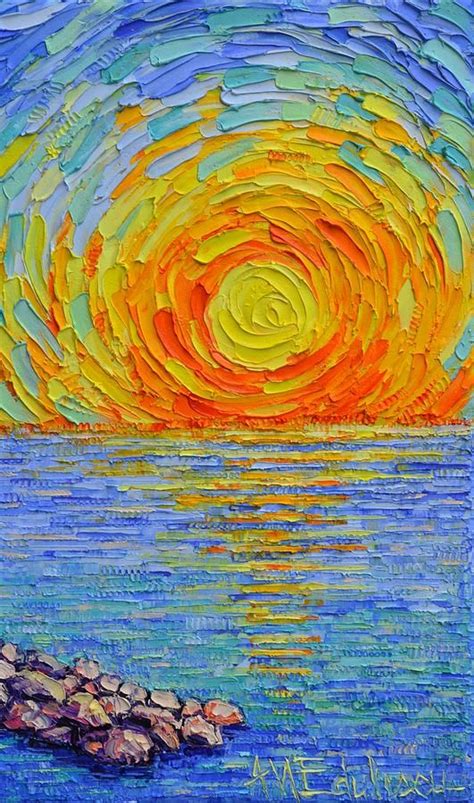 Sunrise Art Painting, Sun Painting, Impasto Painting, Art Painting ...