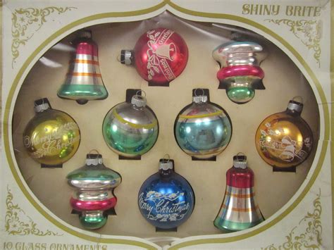 Christmas Ornaments 1950s Shiny Brite Boxed Set of Ten Glass