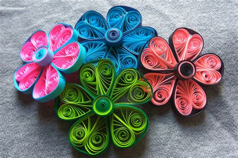 12 Handmade Paper Quilling Flowers Set color Mix Original DIY Flower Craft Paper Handmade Gift ...