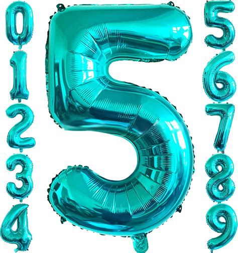 Amazon.com: 40 inch Teal Blue Number 5 Balloon, Big Size Teal Blue Digit Foil Mylar Helium ...