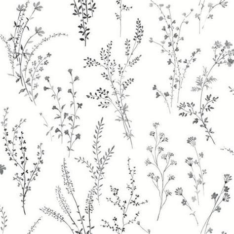 FH4026 | Black & White Wildflower Sprigs Floral Wallpaper