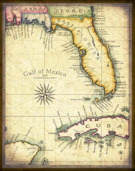 Florida Map Art 1820 11 X 14 Prints From Hand | Etsy - Old Florida Maps ...