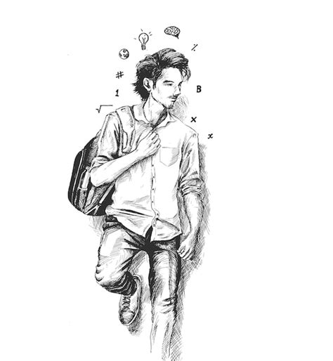 Premium Vector | Back to school sketch of college student holding bag on isolated white background