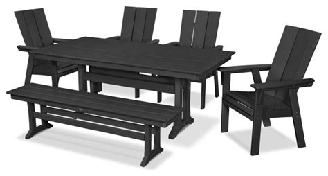 POLYWOOD Modern Adirondack 6-Piece Farmhouse Dining Set With Bench - Transitional - Outdoor ...