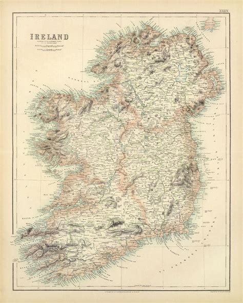 Old Map of Ireland in 1872 - Rare, Attractive Colour Map by A. Fullart ...