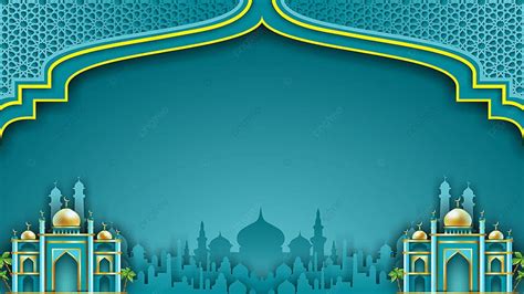 an islamic background with mosques in the middle and blue sky behind it ...