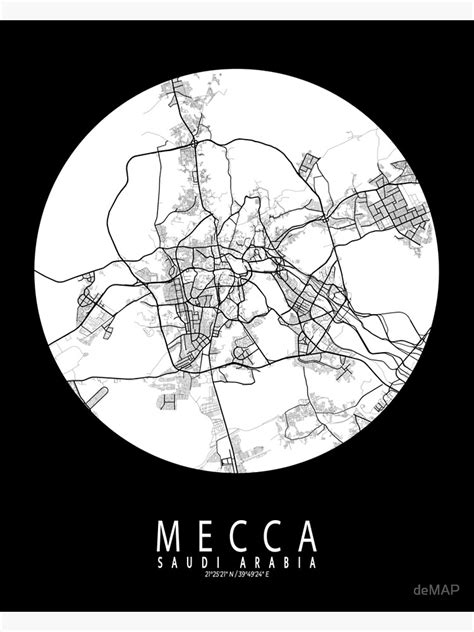 Map Wall Art, Wall Art Prints, Mecca City, Moon Poster, Black And White ...