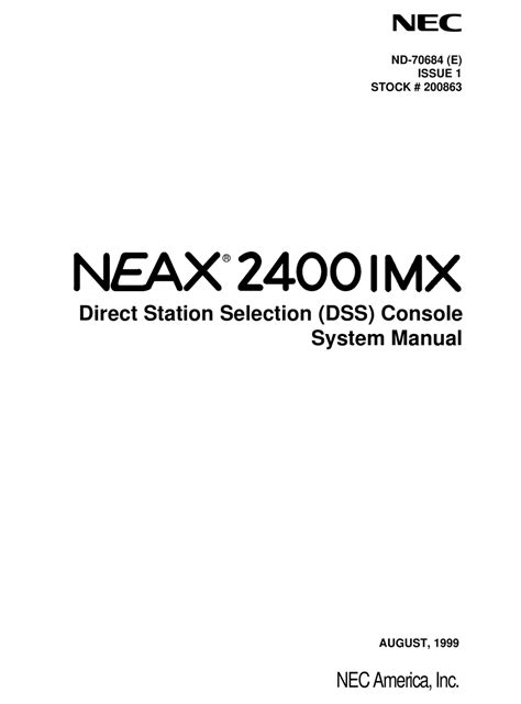 NEC NEAX 2400 IMX SYSTEM MANUAL Pdf Download | ManualsLib