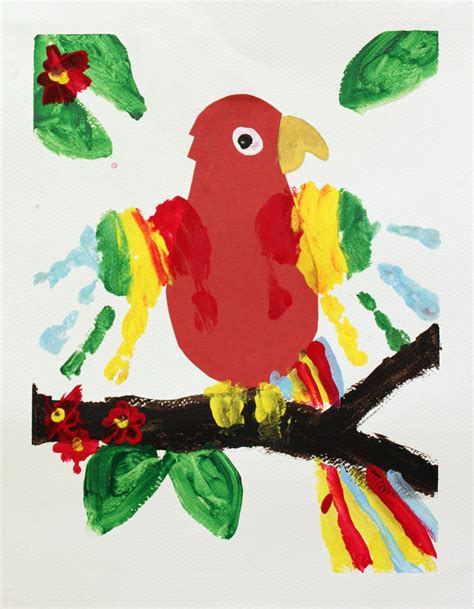 Awesome Parrot Themed Crafts | Kids holiday art, Handprint art, Camping art