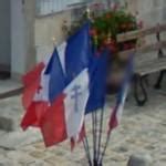 French flag with Cross of Lorraine in Colombey-les-Deux-Églises, France (Google Maps)