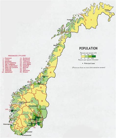 Population Map of Norway in 1971 | Noorwegen, Kaarten, Zeekaart