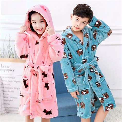 High Quality Flannel Bath Robe for Children Kids Hooded Bathrobes Soft Cotton Dressing Gowns for ...