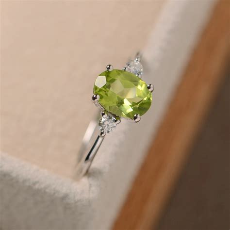 Natural Peridot Ring Silver Oval Gemstone August - Etsy