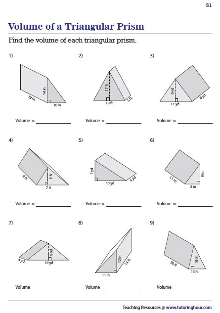 Volume of a Triangular Prism Worksheets | Triangular prism, Geometry worksheets, Volume worksheets