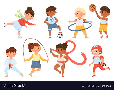 Cartoon children exercising kids doing sports Vector Image