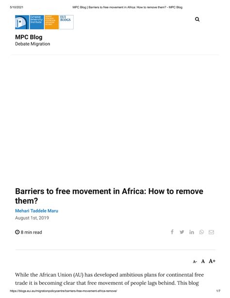 (PDF) Barriers to free movement in Africa: How to remove them?