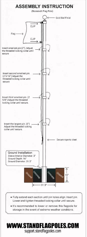 Roosevelt Flagpole Install Instructions & Specifications : Stand Flagpoles