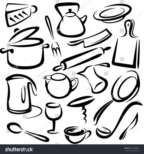 Big Set Kitchen Tools Vector Sketch Stock Vector 104388005 - Shutterstock