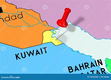 Kuwait, Kuwait City - Capital City, Pinned on Political Map Stock ...