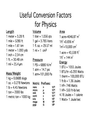 Useful Conversion Factors - Fill Online, Printable, Fillable, Blank | pdfFiller