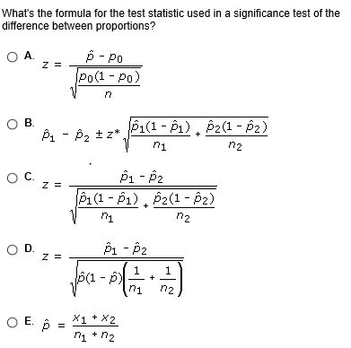 Solved What's the formula for the test statistic used in a | Chegg.com