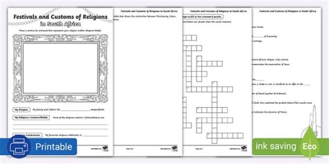 Festivals & Customs of Religions in South Africa Activity Sheet