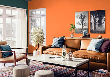 Simple Orange Colour Combination Living Room