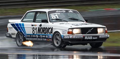 Volvo 240 Race Car Shoots Flames on Track - Video