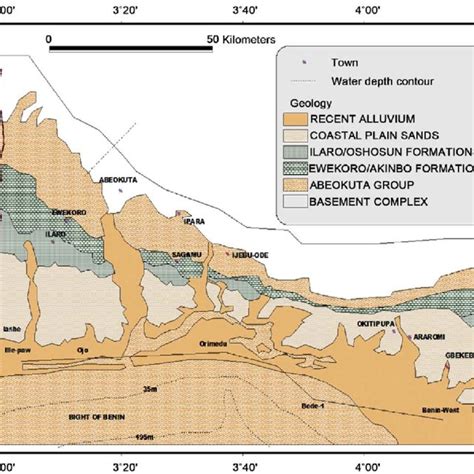 Geological map of the eastern Dahomey Embayment [46]. | Download ...