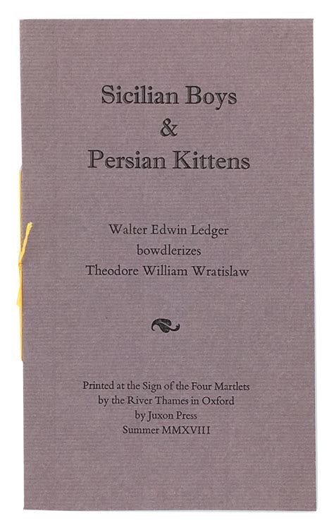 Sicilian Boys & Persian Kittens. by (Juxon Press.) LEDGER (Walter Edwin ...