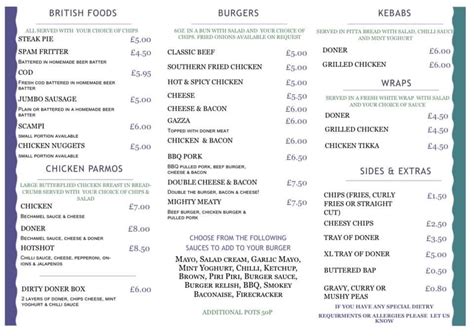 Menu at Black Swan pub & bar, Kirkbymoorside, The Black Swan