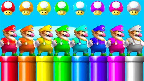 All Playable Wario Colors in NSMBW 🔴🟠🟡🟢🔵🟣🟤⚫ - YouTube