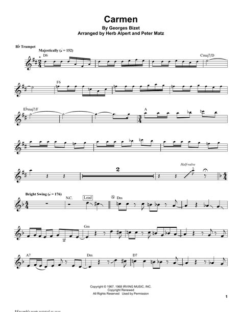 Carmen by Herb Alpert Sheet Music for Trumpet Transcription at Sheet ...