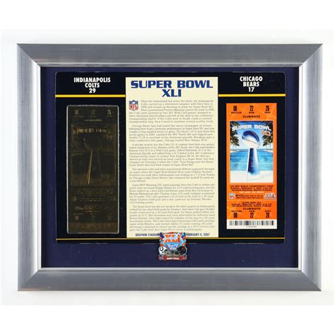 Super Bowl XLI Commemorative Score Card & 23KT Gold Ticket Custom Framed Display With Matching ...