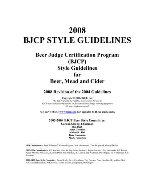 BJCP 2004 Style Guidelines, 2008 update