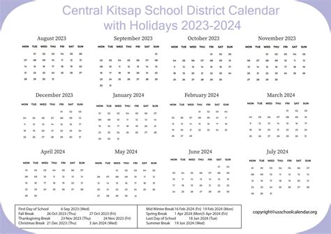 Central Kitsap School District Calendar with Holidays 2023-2024